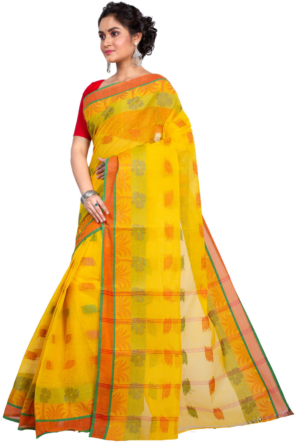 Yellow Pure Cotton TalGach Tant Saree (873)